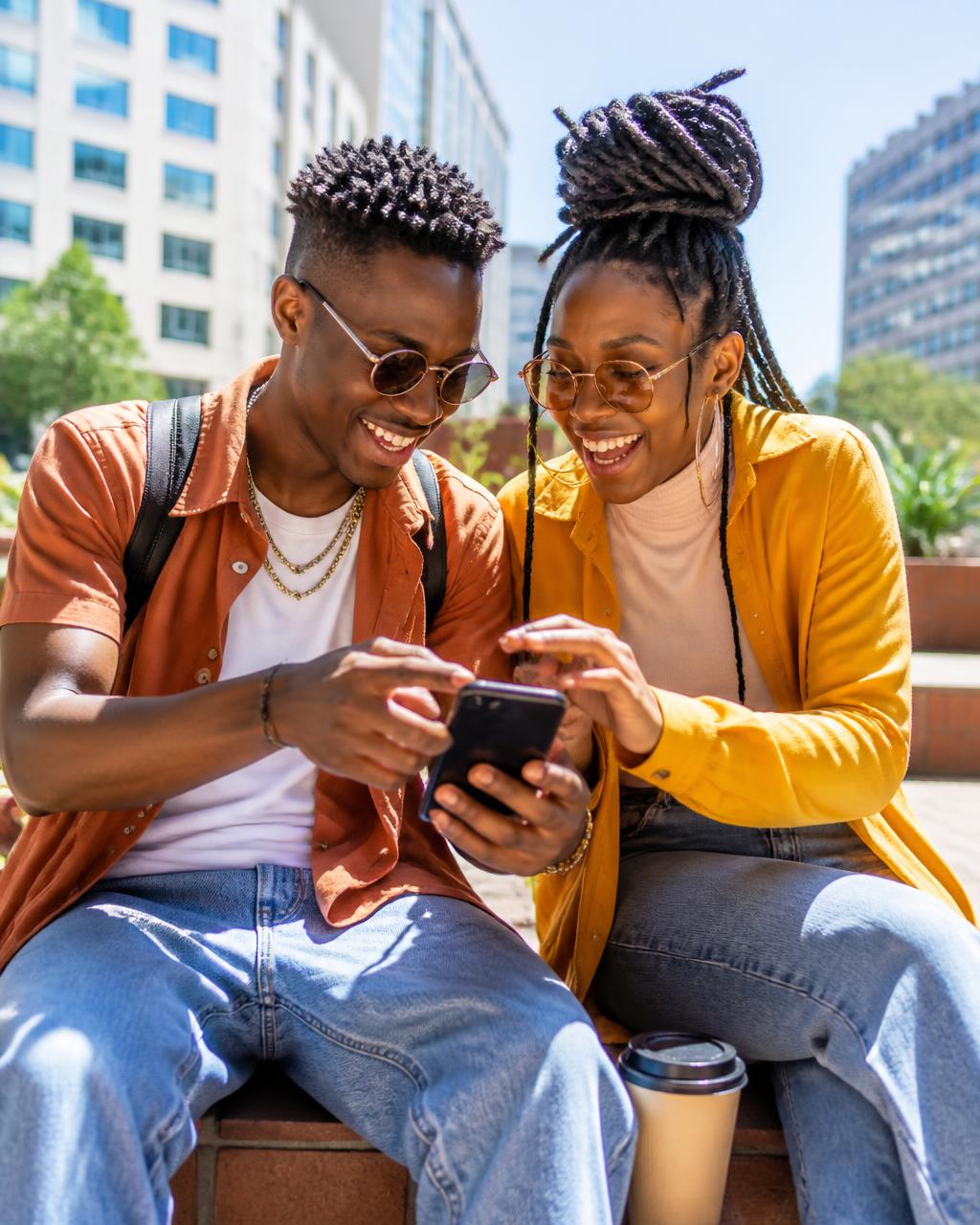 Two young friends splitting a bill on the silabi app